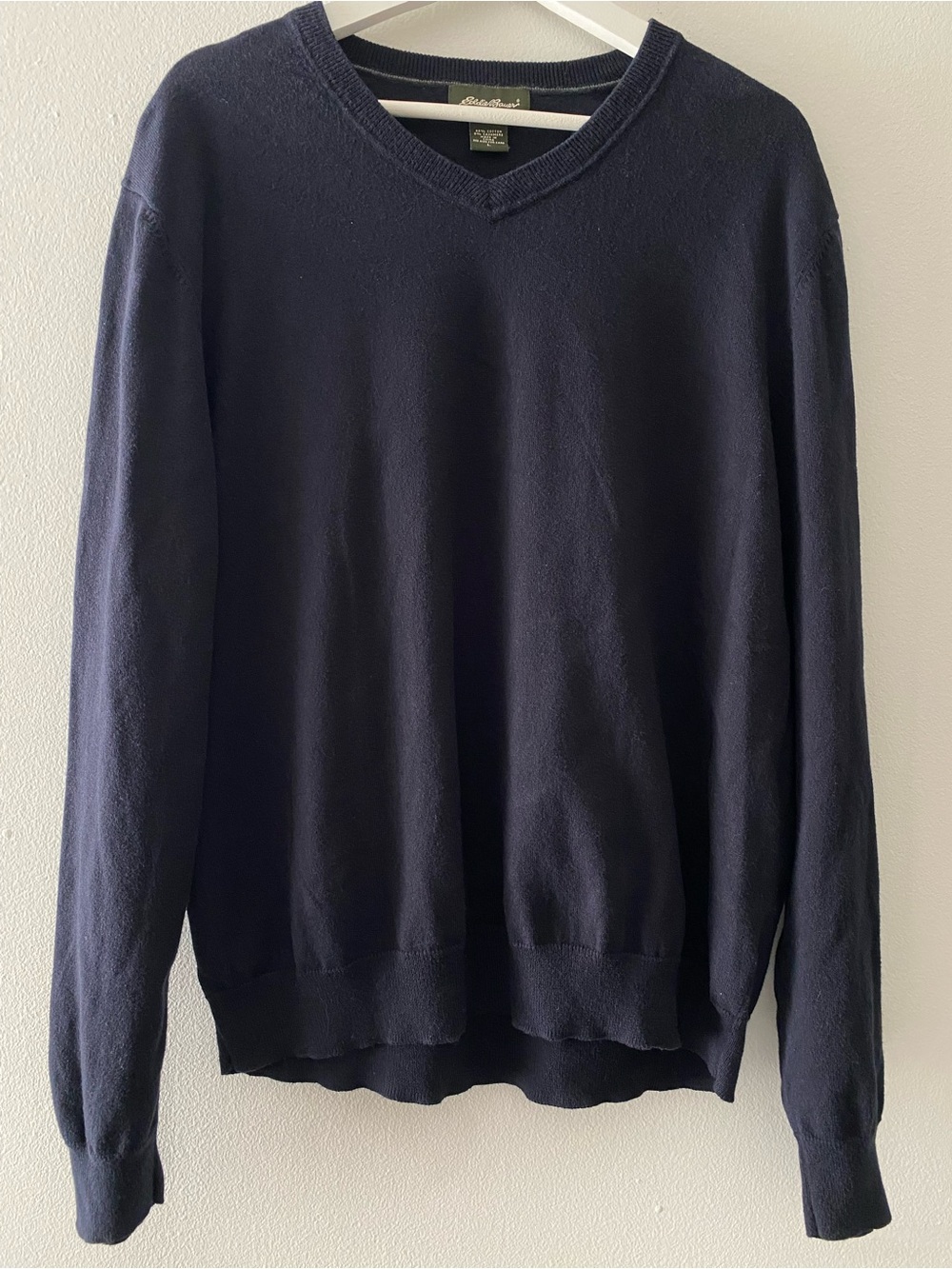 Eddie Bauer Men's V-Neck Navy Sweater Cotton/Cashmere